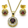 Oro Laminado Earring and Pendant Adult Set, Gold Filled Style with Garnet Cubic Zirconia and White Micro Pave, Polished, Golden Finish, 10.344.0014.5