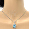 Rhodium Plated Pendant Necklace, Leaf Design, with Aquamarine Swarovski Crystals and White Micro Pave, Polished, Rhodium Finish, 04.239.0013.16
