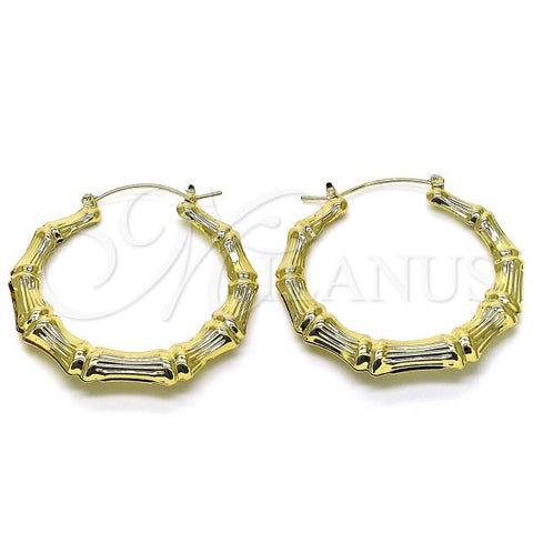 Oro Laminado Large Hoop, Gold Filled Style Hollow and Bamboo Design, Polished, Golden Finish, 02.60.0149.50