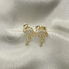 Oro Laminado Stud Earring, Gold Filled Style with White Micro Pave, Polished, Golden Finish, 02.210.0427