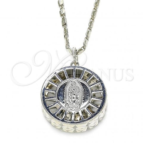 Rhodium Plated Pendant Necklace, Guadalupe Design, with White Cubic Zirconia, Diamond Cutting Finish, Rhodium Finish, 04.106.0039.1.20