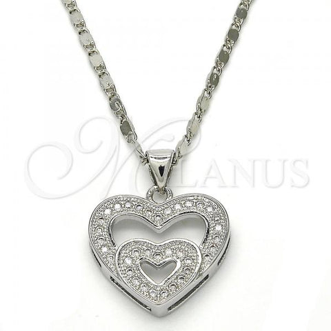 Rhodium Plated Pendant Necklace, Heart Design, with White Micro Pave, Polished, Rhodium Finish, 04.156.0031.1.20