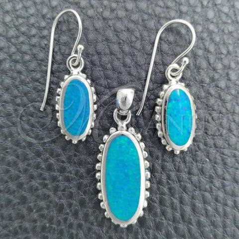 Sterling Silver Earring and Pendant Adult Set, with Bermuda Blue Opal, Polished, Silver Finish, 10.391.0017