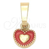 Oro Laminado Fancy Pendant, Gold Filled Style Heart Design, Orange Enamel Finish, Golden Finish, 05.163.0076