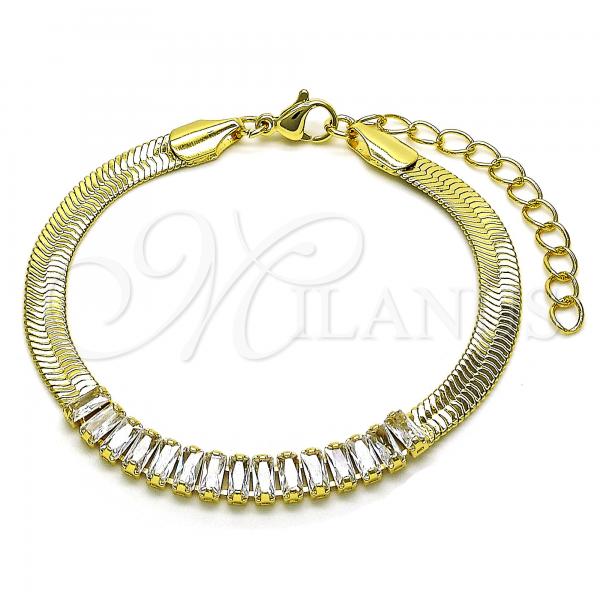 Oro Laminado Fancy Bracelet, Gold Filled Style with White Cubic Zirconia, Polished, Golden Finish, 04.341.0097.07