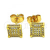 Oro Laminado Stud Earring, Gold Filled Style with White Micro Pave, Polished, Golden Finish, 02.344.0014