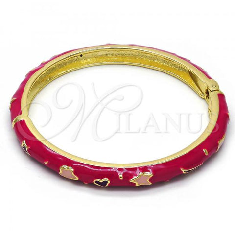 Oro Laminado Individual Bangle, Gold Filled Style Star and Moon Design, Dark Pink Enamel Finish, Golden Finish, 07.246.0005.2.05 (07 MM Thickness, Size 5 - 2.50 Diameter)
