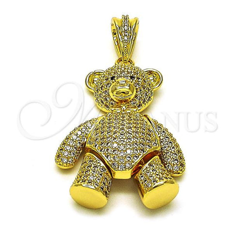 Oro Laminado Fancy Pendant, Gold Filled Style Teddy Bear Design, with White and Black Micro Pave, Polished, Golden Finish, 05.341.0091