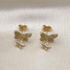 Oro Laminado Stud Earring, Gold Filled Style Butterfly Design, with White Micro Pave, Polished, Golden Finish, 02.283.0207