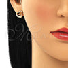 Oro Laminado Stud Earring, Gold Filled Style Heart Design, with White Micro Pave, Polished, Golden Finish, 02.344.0052