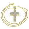 Oro Laminado Pendant Necklace, Gold Filled Style Cross Design, with White Micro Pave, Polished, Golden Finish, 04.156.0227.18