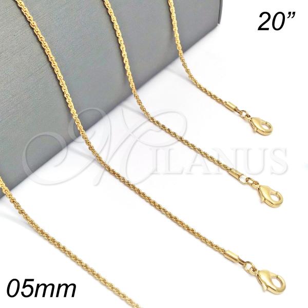 Oro Laminado Basic Necklace, Gold Filled Style Rope Design, Diamond Cutting Finish, Golden Finish, 04.118.0111.20
