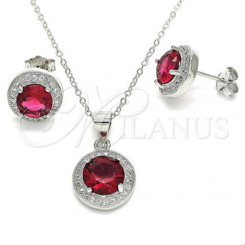 Sterling Silver Earring and Pendant Adult Set, with Garnet Cubic Zirconia and White Micro Pave, Polished, Rhodium Finish, 10.175.0074.3