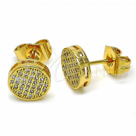 Oro Laminado Stud Earring, Gold Filled Style with White Micro Pave, Polished, Golden Finish, 02.344.0040