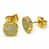 Oro Laminado Stud Earring, Gold Filled Style with White Micro Pave, Polished, Golden Finish, 02.344.0040