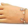 Oro Laminado Charm Bracelet, Gold Filled Style Shell and Star Design, with Ivory Pearl, Polished, Tricolor, 03.213.0371.07