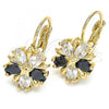 Oro Laminado Leverback Earring, Gold Filled Style Flower and Star Design, with Black and White Cubic Zirconia, Polished, Golden Finish, 02.210.0218.3