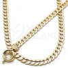 Oro Laminado Necklace and Bracelet, Gold Filled Style Concave Cuban and Greek Key Design, Polished, Golden Finish, 06.179.0004