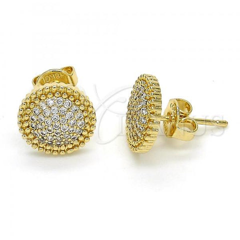 Oro Laminado Stud Earring, Gold Filled Style with White Cubic Zirconia, Polished, Golden Finish, 02.156.0272