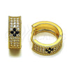 Oro Laminado Huggie Hoop, Gold Filled Style Four-leaf Clover Design, with Black and White Cubic Zirconia, Polished, Golden Finish, 02.283.0251.20