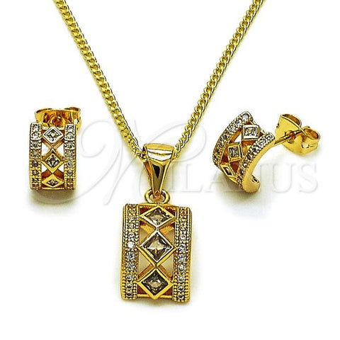 Oro Laminado Earring and Pendant Adult Set, Gold Filled Style Cluster Design, with White Cubic Zirconia and White Micro Pave, Polished, Golden Finish, 10.342.0236