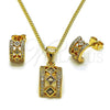Oro Laminado Earring and Pendant Adult Set, Gold Filled Style Cluster Design, with White Cubic Zirconia and White Micro Pave, Polished, Golden Finish, 10.342.0236