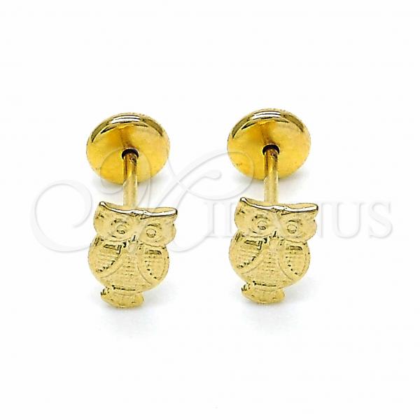 Oro Laminado Stud Earring, Gold Filled Style Owl Design, Polished, Golden Finish, 02.09.0166