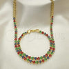 Oro Laminado Necklace and Bracelet, Gold Filled Style with Multicolor Cubic Zirconia, Polished, Golden Finish, 06.284.0013.4