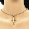 Oro Laminado Religious Pendant, Gold Filled Style Cross Design, with White Crystal, Polished, Golden Finish, 05.213.0083