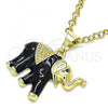 Oro Laminado Fancy Pendant, Gold Filled Style Elephant Design, Black Enamel Finish, Golden Finish, 05.253.0119.2