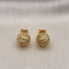 Oro Laminado Stud Earring, Gold Filled Style with White Micro Pave, Polished, Golden Finish, 02.342.0138