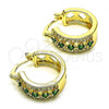 Oro Laminado Small Hoop, Gold Filled Style with Green and White Cubic Zirconia, Polished, Golden Finish, 02.210.0269.10.15