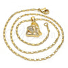 Oro Laminado Pendant Necklace, Gold Filled Style Elephant Design, with White Micro Pave, Polished, Golden Finish, 04.233.0004.18