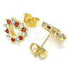Oro Laminado Stud Earring, Gold Filled Style Heart Design, with Garnet and White Cubic Zirconia, Polished, Golden Finish, 02.233.0024.8