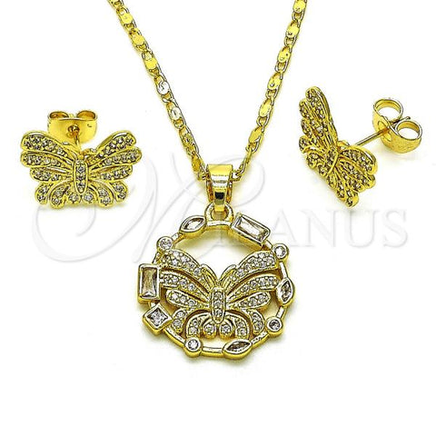Oro Laminado Earring and Pendant Adult Set, Gold Filled Style Butterfly Design, with White Micro Pave and White Cubic Zirconia, Polished, Golden Finish, 10.267.0002