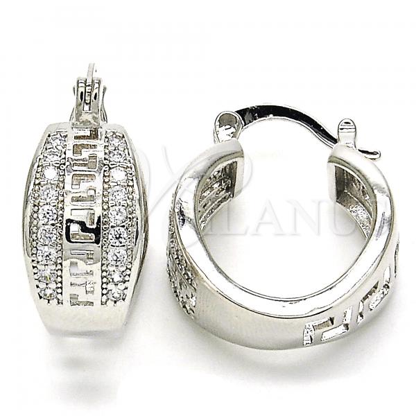 Rhodium Plated Small Hoop, Greek Key Design, with White Cubic Zirconia, Polished, Rhodium Finish, 02.210.0287.4.20