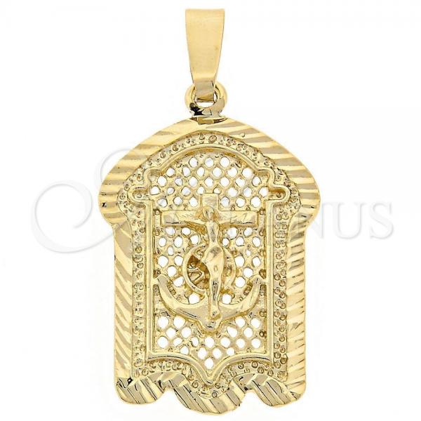 Oro Laminado Religious Pendant, Gold Filled Style Crucifix Design, Diamond Cutting Finish, Golden Finish, 5.186.018