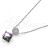 Rhodium Plated Pendant Necklace, with Aurore Boreale Swarovski Crystals and White Micro Pave, Polished, Rhodium Finish, 04.239.0021.1.16