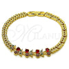 Oro Laminado Fancy Bracelet, Gold Filled Style Cherry Design, with Ruby and Green Cubic Zirconia, Polished, Golden Finish, 03.283.0483.07