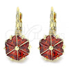 Oro Laminado Leverback Earring, Gold Filled Style with Garnet Cubic Zirconia, Polished, Golden Finish, 02.210.0225.7