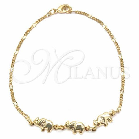 Oro Laminado Fancy Bracelet, Gold Filled Style Elephant and Curb Design, Polished, Golden Finish, 03.09.0081.07