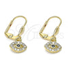 Oro Laminado Dangle Earring, Gold Filled Style with White and Black Micro Pave, Polished, Golden Finish, 02.210.0343