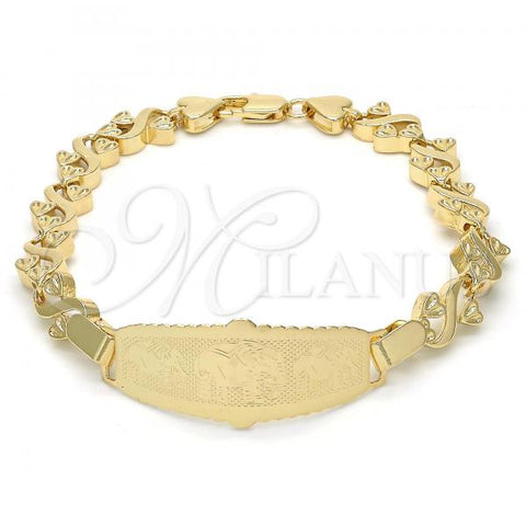 Oro Laminado ID Bracelet, Gold Filled Style Elephant Design, Polished, Golden Finish, 03.63.1944.08