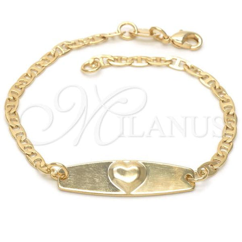 Oro Laminado ID Bracelet, Gold Filled Style Heart and Mariner Design, Polished, Golden Finish, 03.32.0103.06