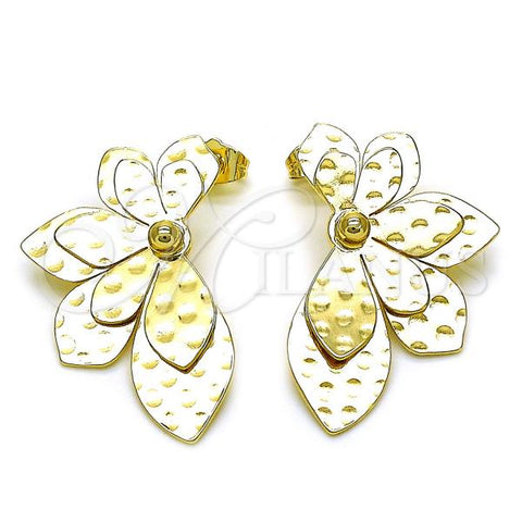 Oro Laminado Stud Earring, Gold Filled Style Flower Design, Polished, Golden Finish, 02.385.0020