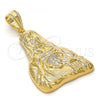 Oro Laminado Religious Pendant, Gold Filled Style Sagrado Corazon de Jesus Design, with White Cubic Zirconia, Polished, Golden Finish, 05.120.0003