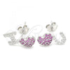 Sterling Silver Stud Earring, Heart Design, with Ruby and White Cubic Zirconia, Polished, Rhodium Finish, 02.371.0001