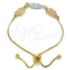 Oro Laminado Adjustable Bolo Bracelet, Gold Filled Style Owl Design, Polished, Tricolor, 03.63.1890.1.10