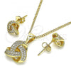 Oro Laminado Earring and Pendant Adult Set, Gold Filled Style Love Knot Design, with White Micro Pave, Polished, Golden Finish, 10.342.0058