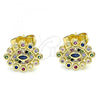 Oro Laminado Stud Earring, Gold Filled Style Evil Eye Design, with Multicolor Micro Pave, Polished, Golden Finish, 02.156.0553.1